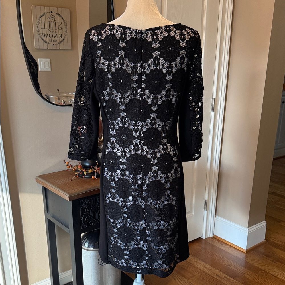 Nine West Black Lace sheer Sheath Dress 3/4 Sleeve Lined Stretch Women’s Size 12 - Picture 7 of 10